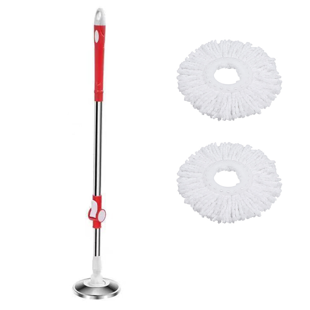 360° Rotating Spinning Mop Pole Handle Replacement with 2x Microfiber Mop Heads