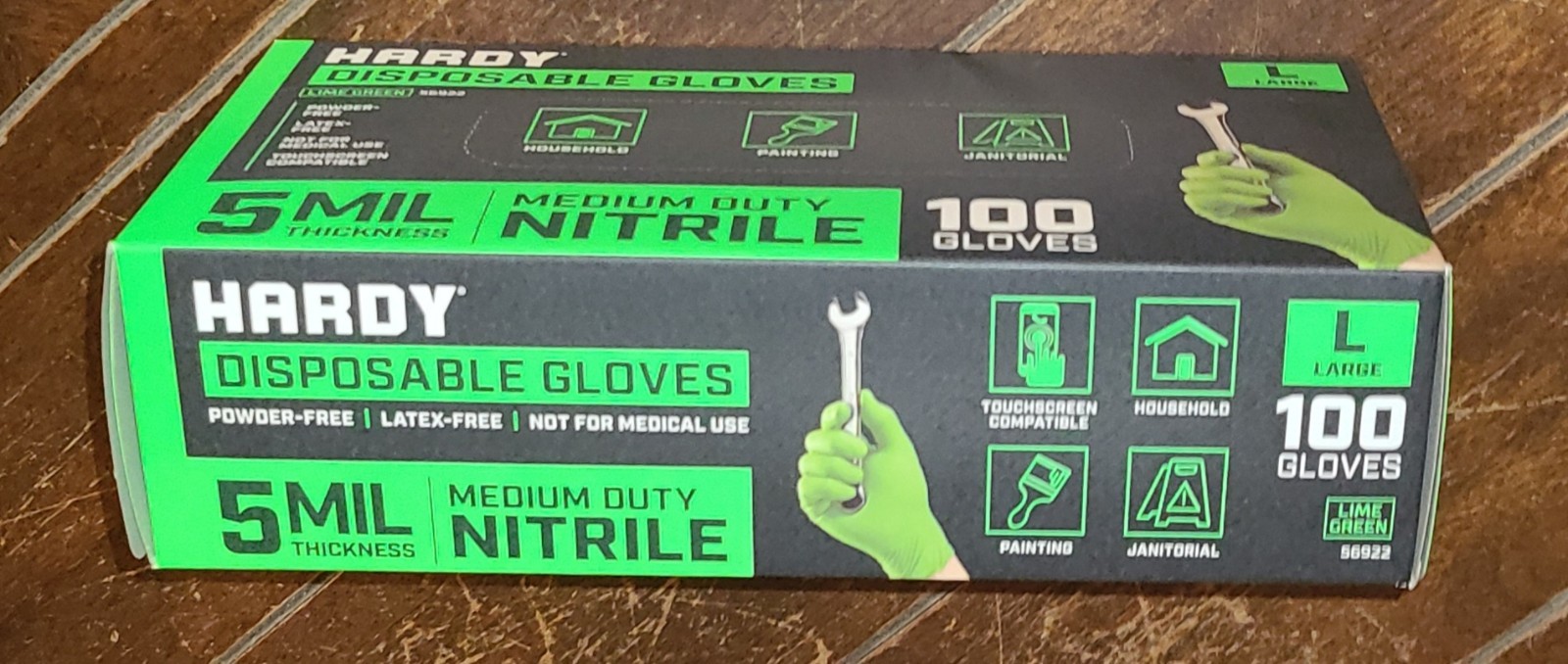 Hardy 100pc Medium Duty LARGE Nitrile Lime Green Disposable Gloves -Powder Free-