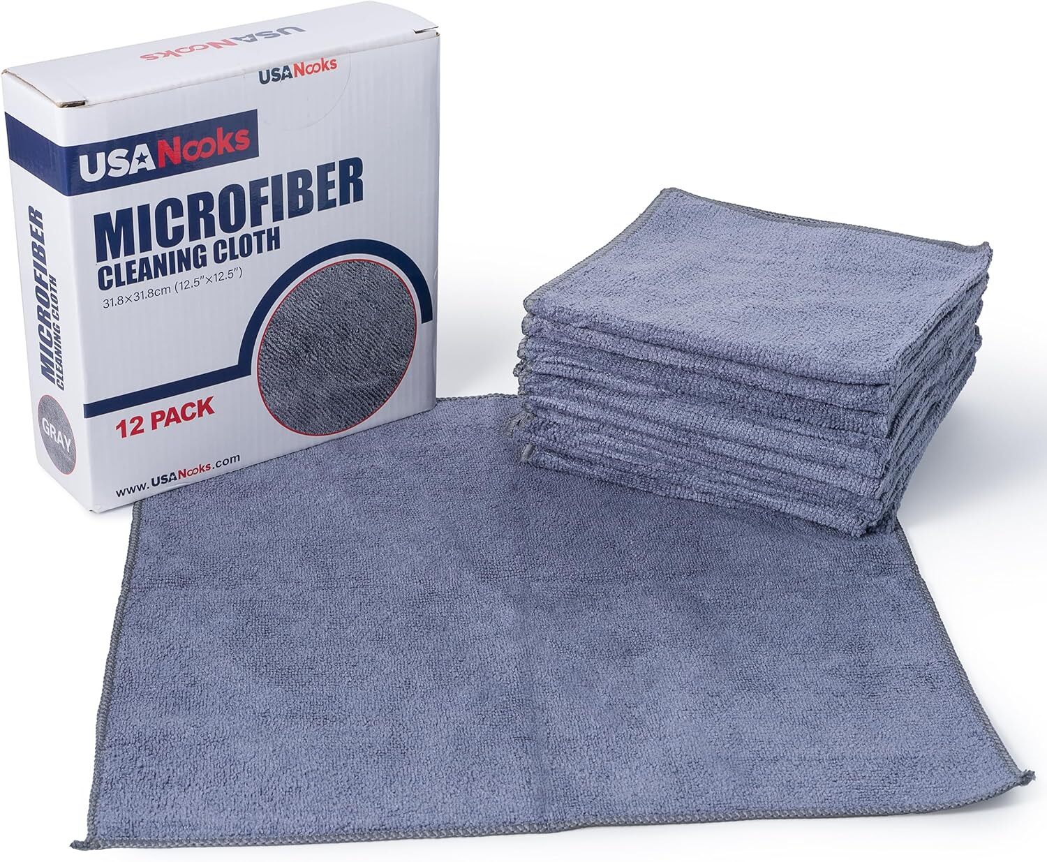USANOOKS Microfiber Cleaning Cloth Grey – 12 Pcs (12.5″x12.5″) – High Performanc