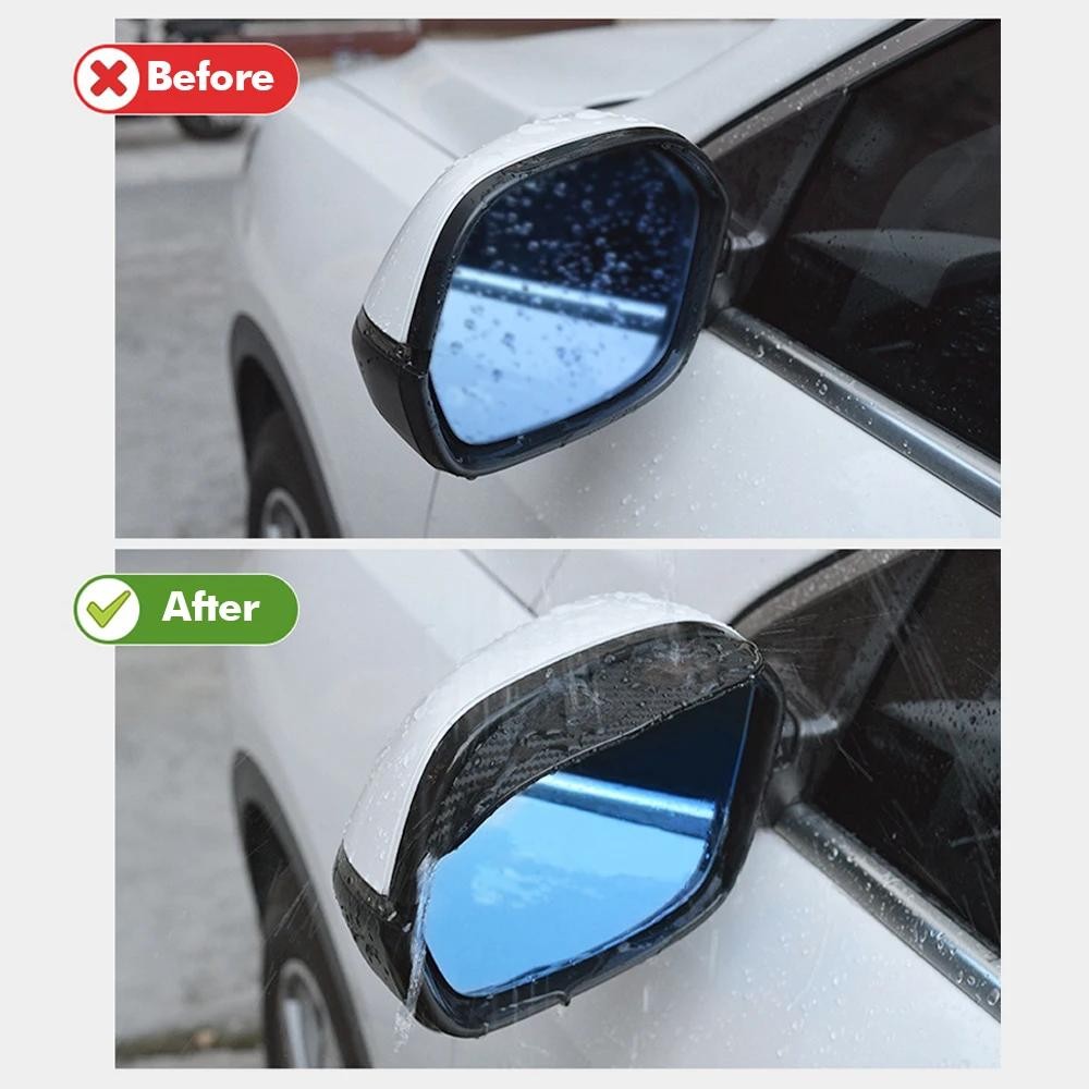 2pcs Car Rearview Mirror Rain Eyebrow Carbon Fiber Sun Visor Shade Cover Protect