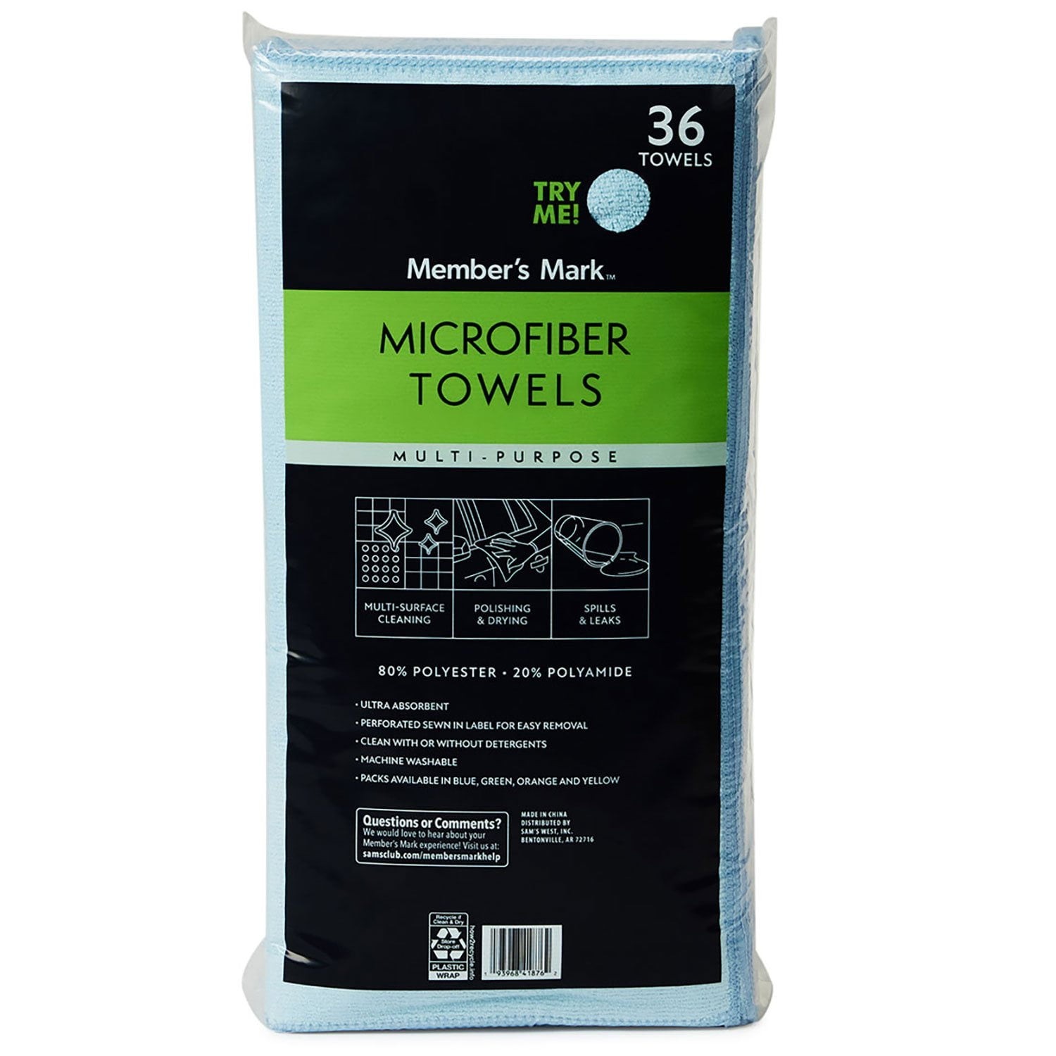 Member’s Mark 16″ x 16″ Microfiber Towels, 36 Count.
