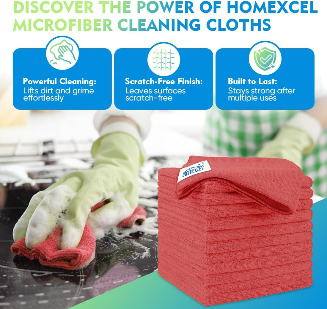Red Microfiber Cleaning Cloth 12 Pack, 12.5 X 12.5 Inch Microfiber Towels for Ca