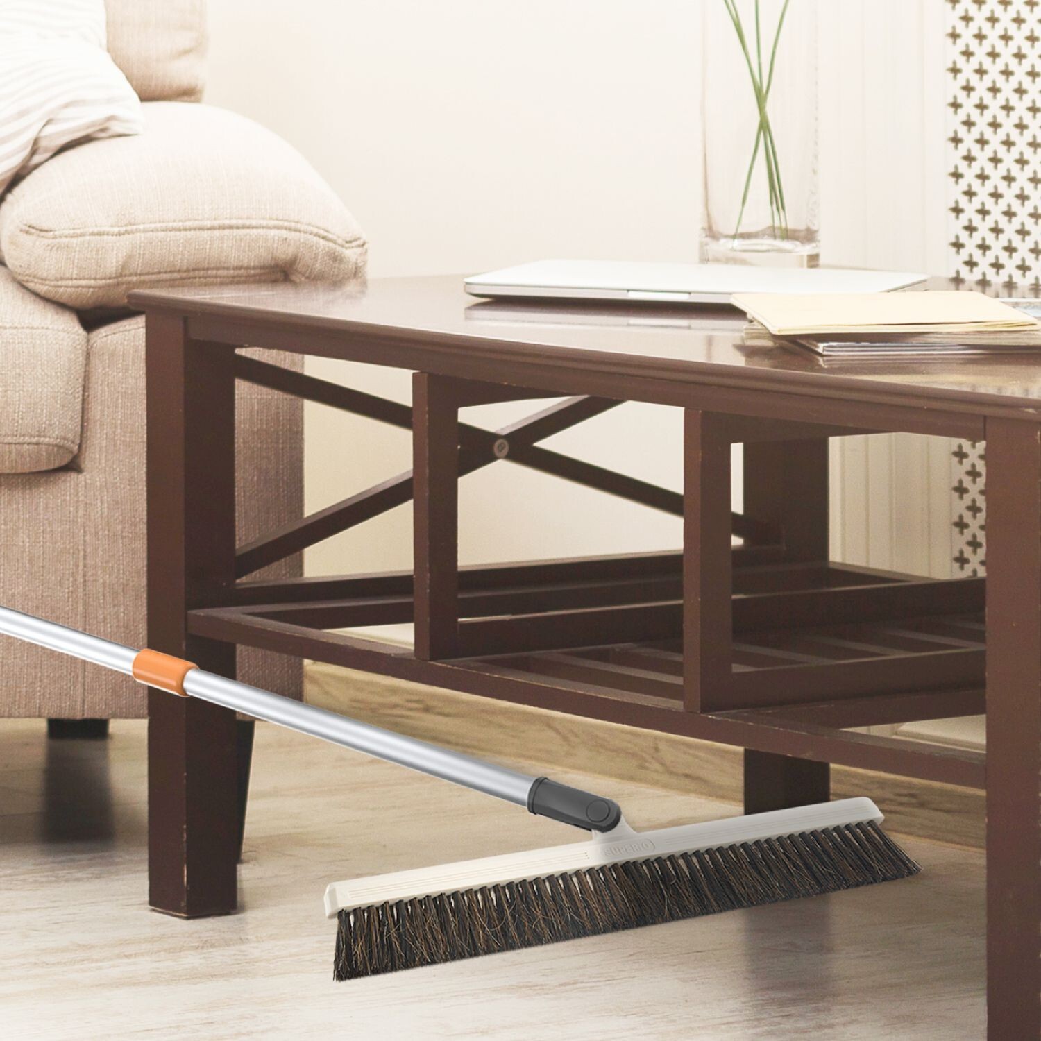 Superio 18″ Horsehair Swivel Broom, Rotating Broom with Telescopic Handle