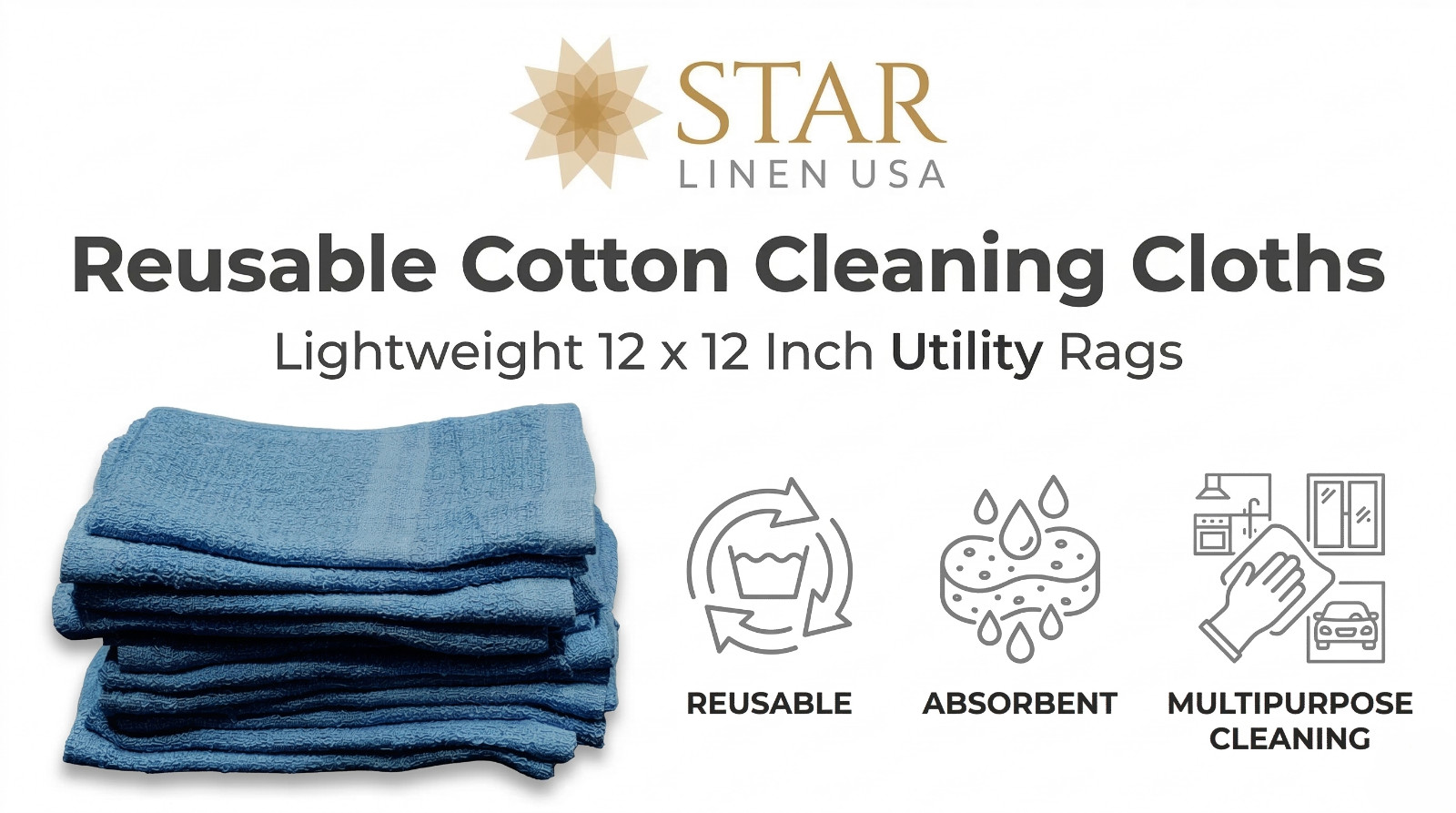 CLOSEOUT 240ea 12×12 Blue Washcloths Rags Bath/Craft/Kitchen/Garage/Gym/Paint