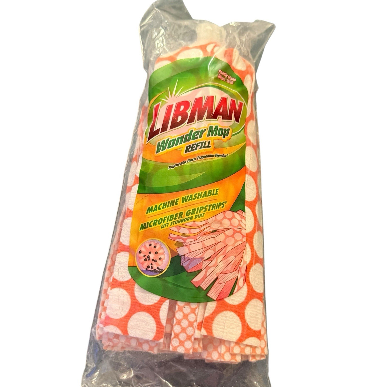Libman Wonder Mop Refill Red White Polka Dot Micro Fiber Grip Strips New Sealed