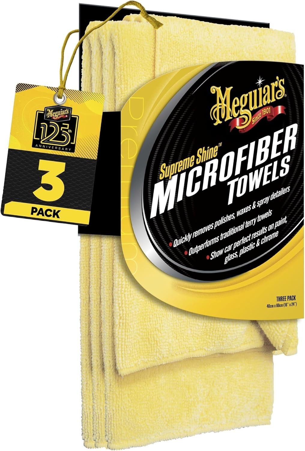 Streak-Free Car Care Microfiber Towels, 3 Pack – 24″ L x 16″ W, Machine Washable