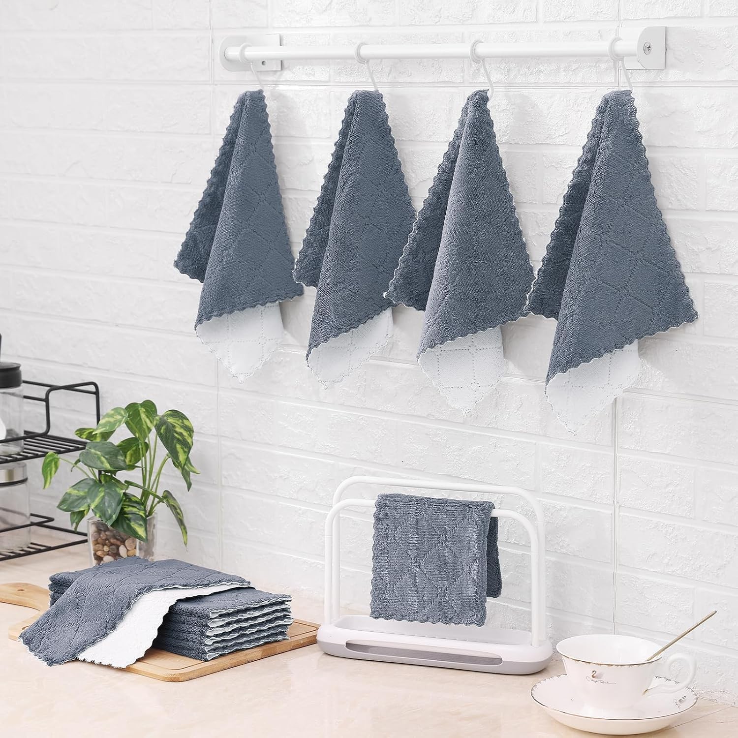 12 Pack Soft and Absorbent Kitchen Cloths, Dark Grey & White | Super Soft and