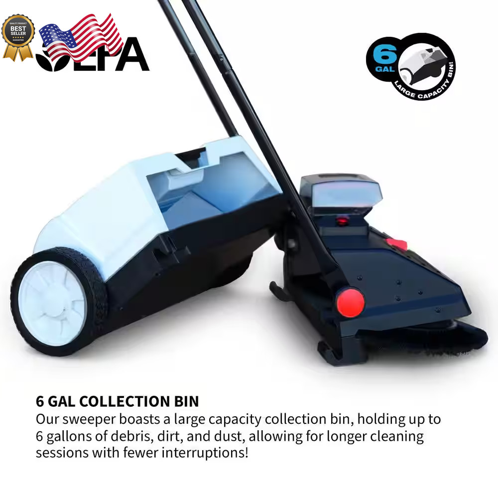 22 in. W Battery Powered Electric Floor Sweeper with Double Brush System