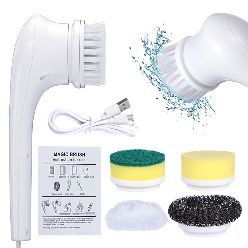 Electric Spin Scrubber Cordless 5 Heads for Bathroom Kitchen Tile Car White US