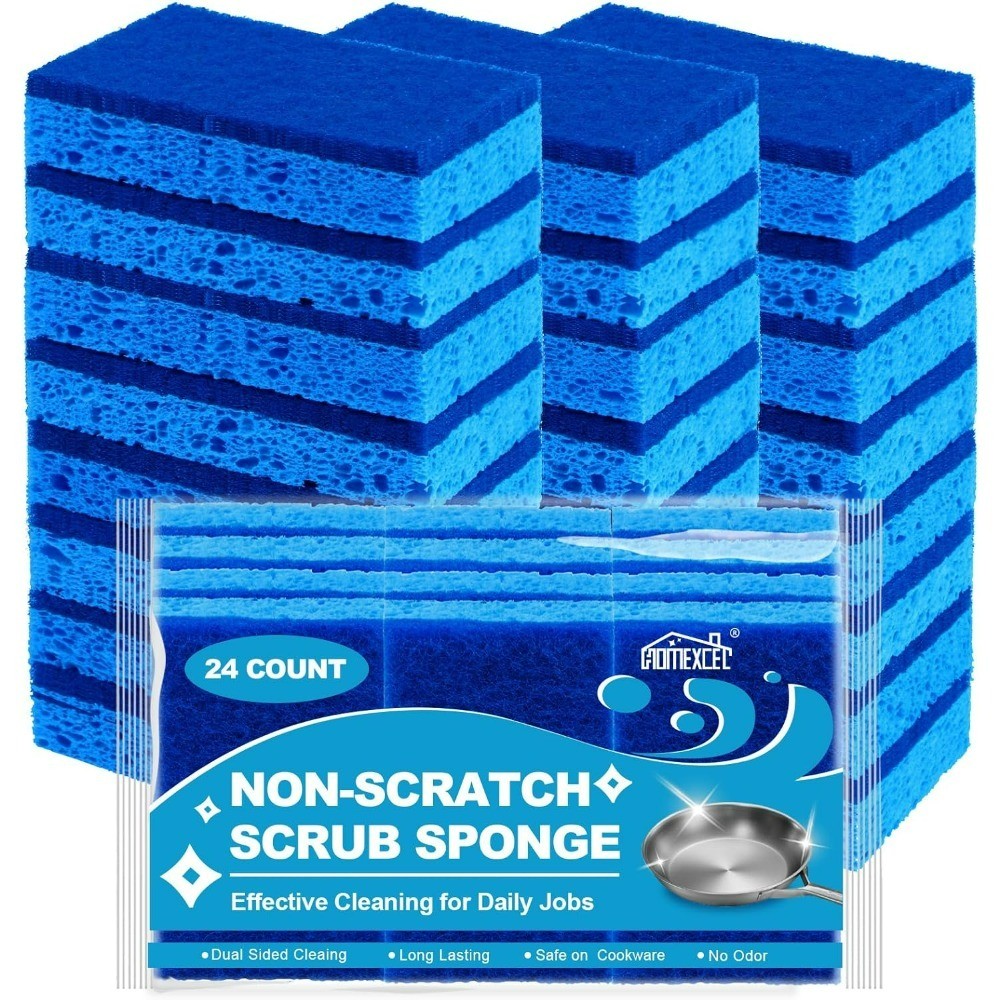 Non-Scratch Dish Sponges 24 Pack Dual Sided Scrub Sponges for Kitchen Bathroom