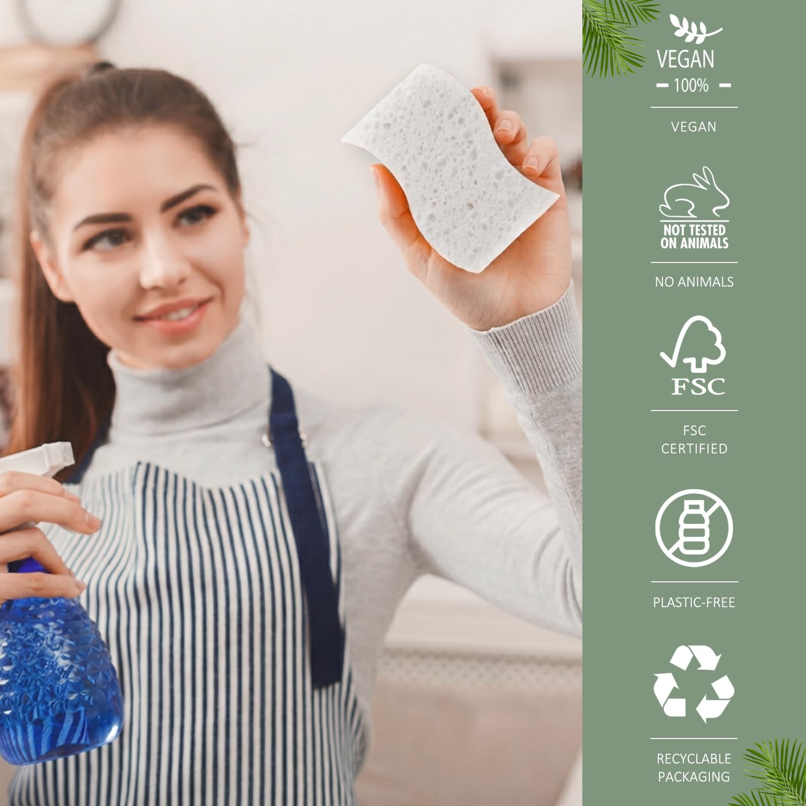 Isshah Plant-Based Kitchen Sponges – FSC Certified and PETA Approved, 12 Count