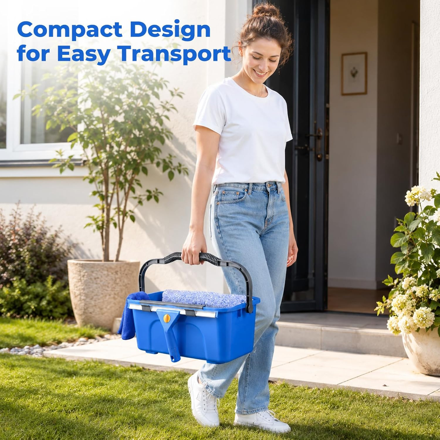 Window Cleaning Kit Bucket 3 Gallon 14in Squeegee 15 Inch Scrubber 76 Inch Poles