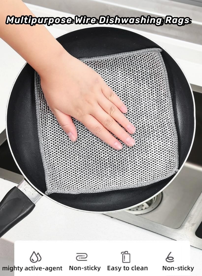 5 Pack Non-Scratch Wire Dishcloth, Double-Sided Mesh Stainless Steel Wire Dis…