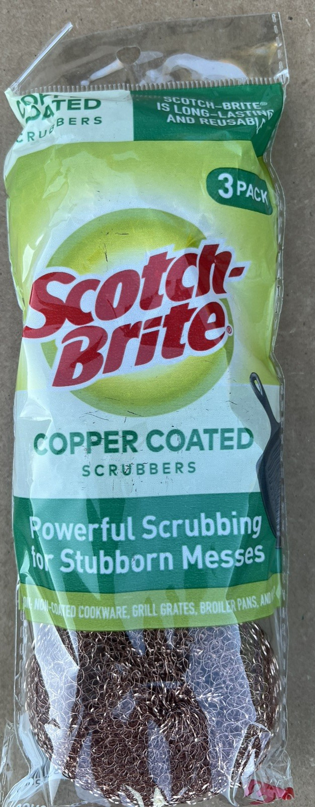 3M Scotch-Brite 3x Copper Coated Scouring Pads 3-Count Each = 12 Lot of 4