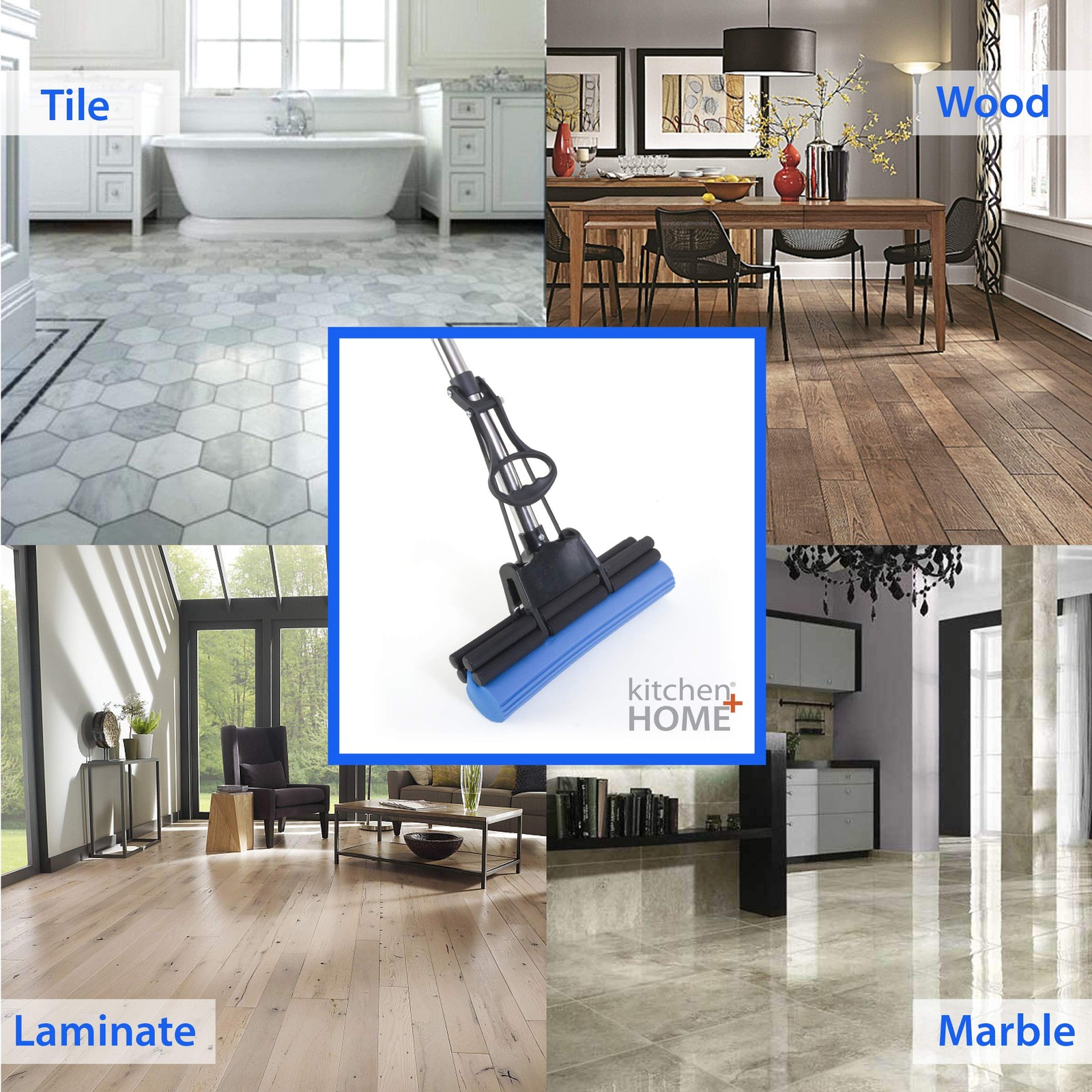 Kitchen + Home PVA Sponge Roller Mop – 11″ Quadruple Roller All Purpose Floor…