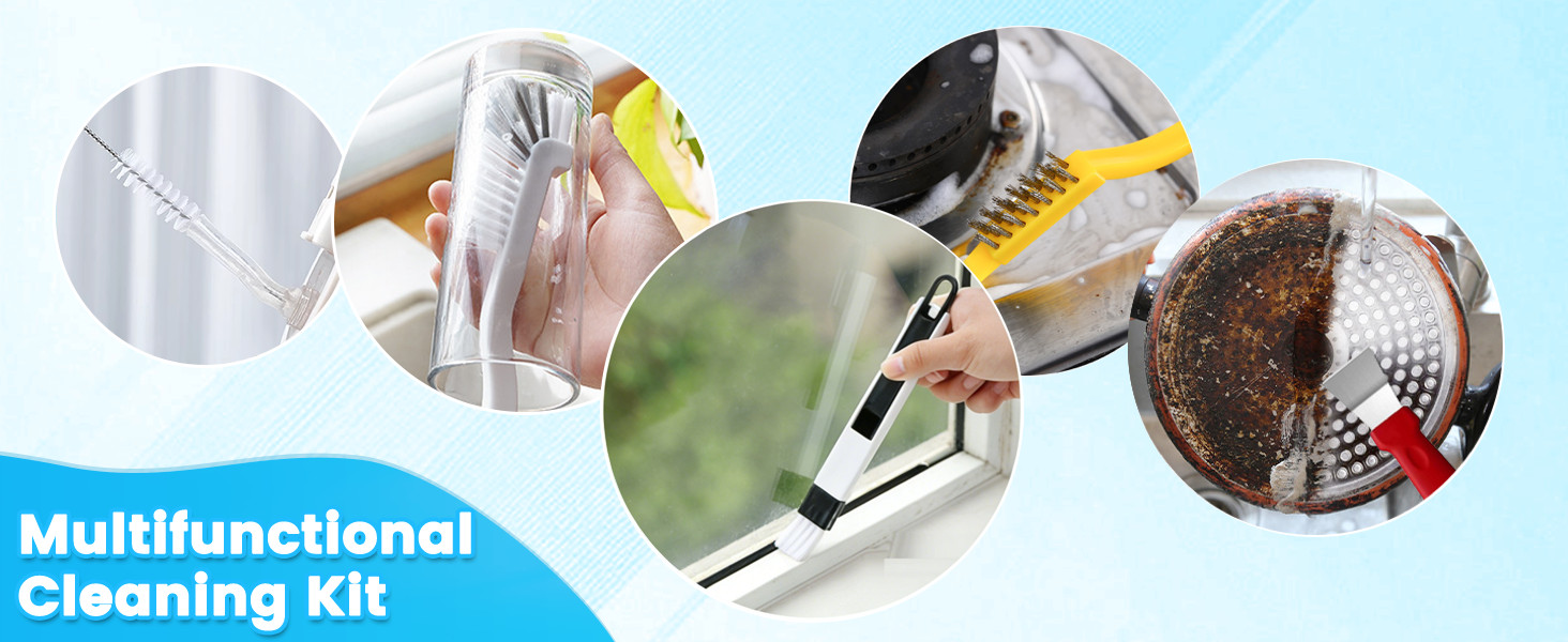 15Pcs Crevice Cleaning Brush Set, Hard Bristle Scrub Brushes Tools for Deep