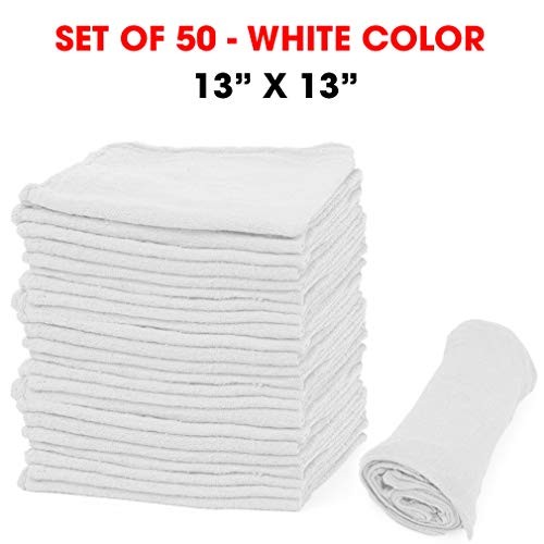 Shop Towels – Pack of 50 Reusable Cleaning Rags – Durable Quality Cotton White