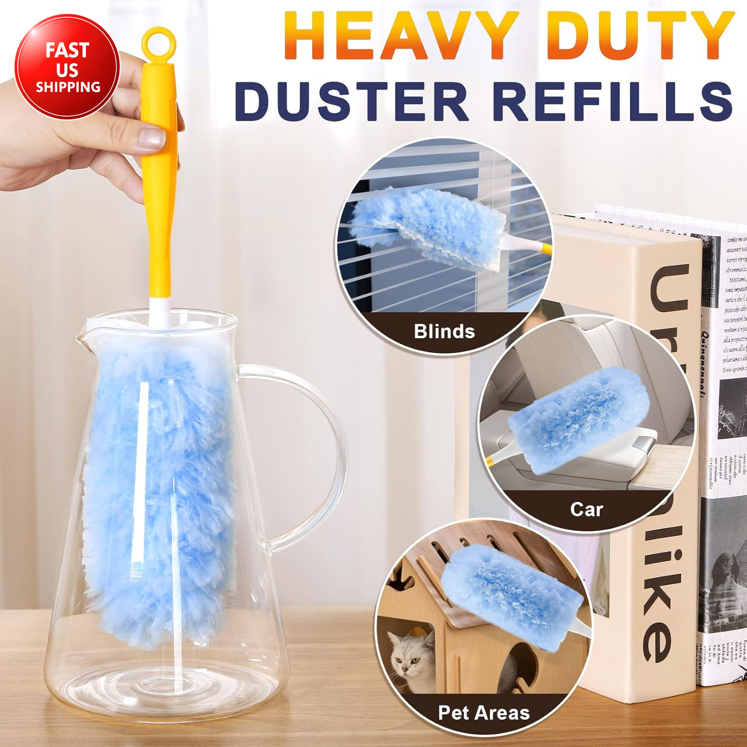 60-Pack Heavy Duty Duster Refills Compatible with Swiffer, 3FT Extendable Handle