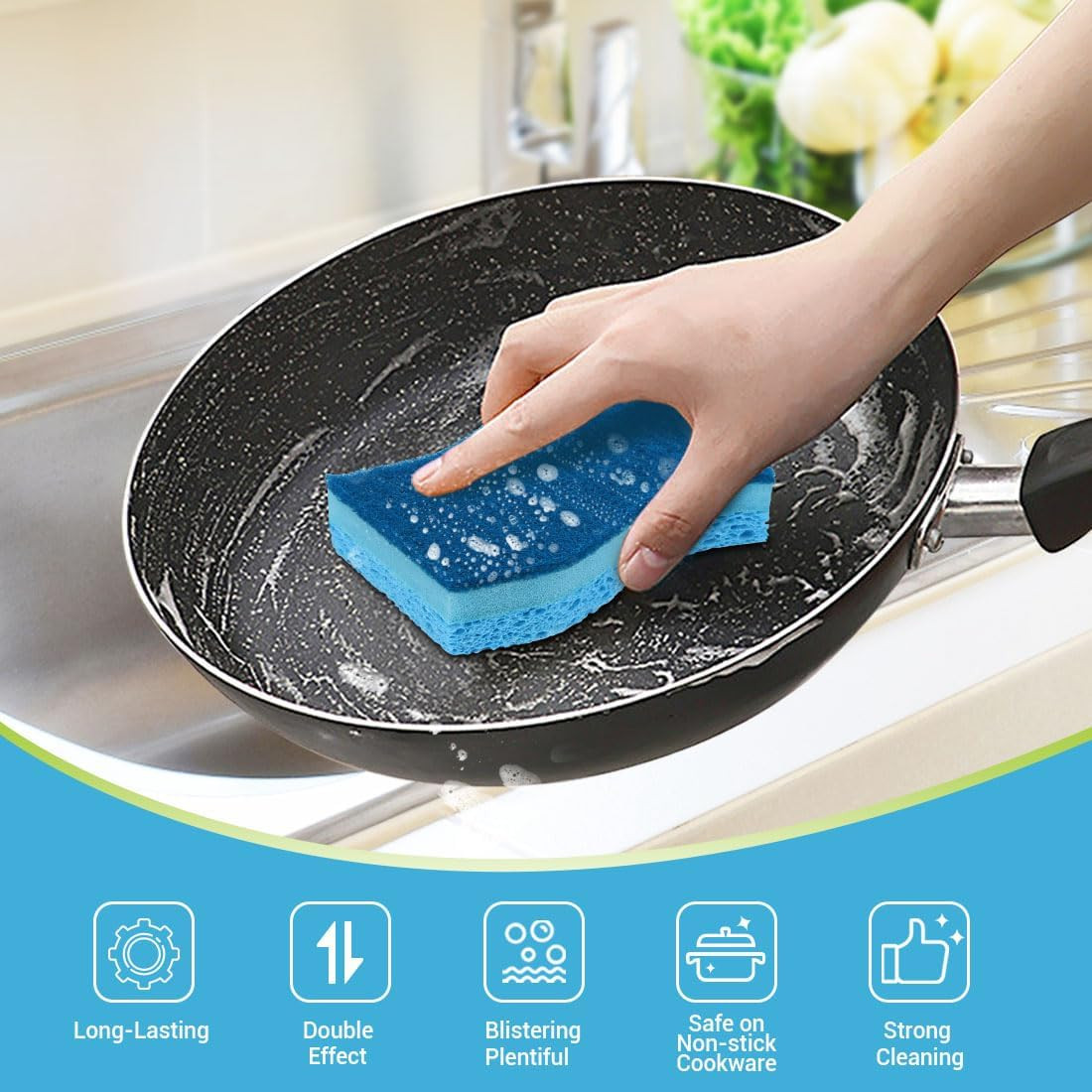 Sponges Kitchen, Non-Scratch Scrub Sponge, 6Count, Sponges for Non-Stick Cookwar