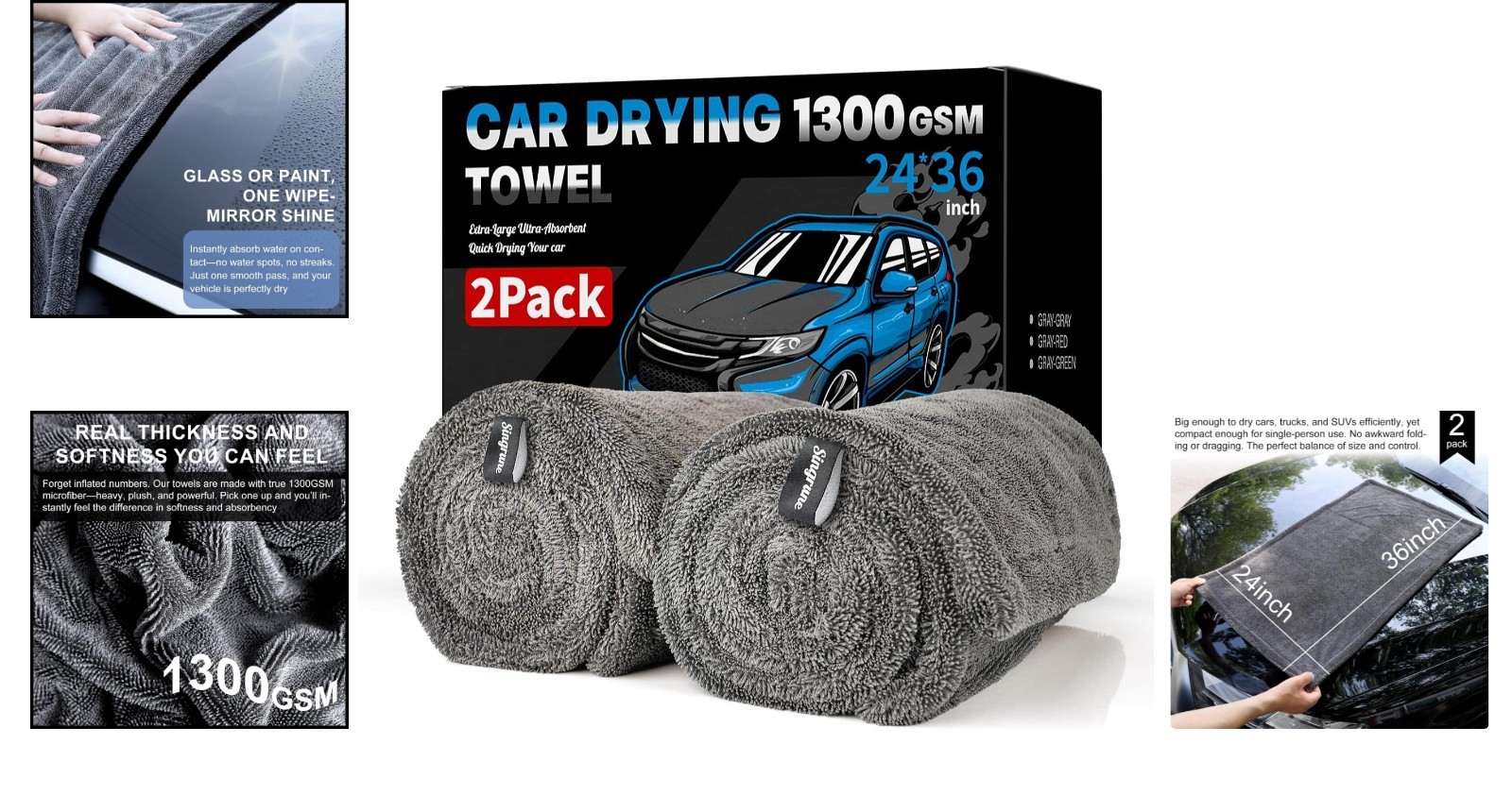 Twin Pack Extra Large 24×36 Microfiber Towels – Soft, Durable & Machine Washable