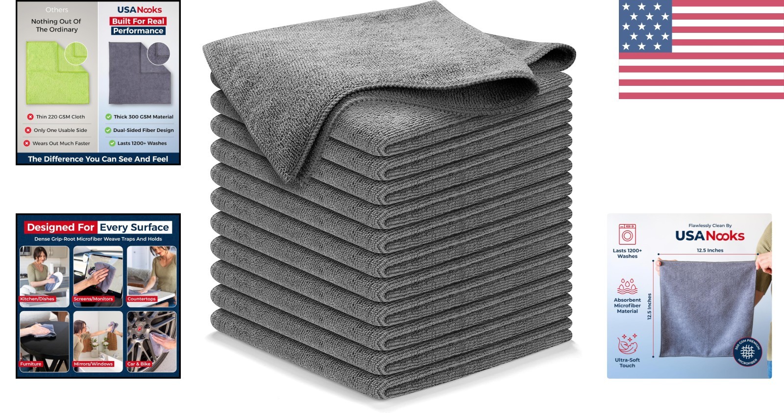 Sustainable 12 Pack Microfiber Towel – 1200 Washes for Unmatched Cleaning Power