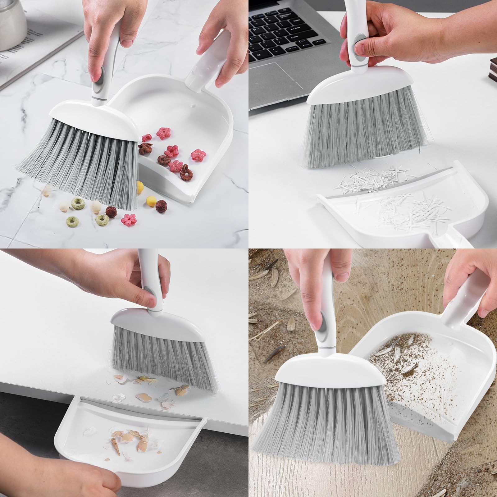 NACENA Small Dust Pan and Brush Set, Mini Broom 1-Pack, Grey White