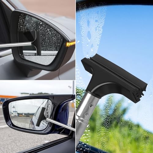 2 Pcs Car Mirror Wiper, 38.6in Handle Car Side Mirror Squeegee, Car Mirror
