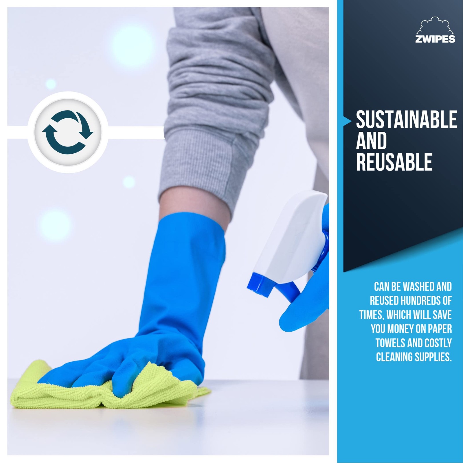 Zwipes 735 Microfiber Towel Cleaning Cloths, 12 Pack 12-pack, Blue and Green