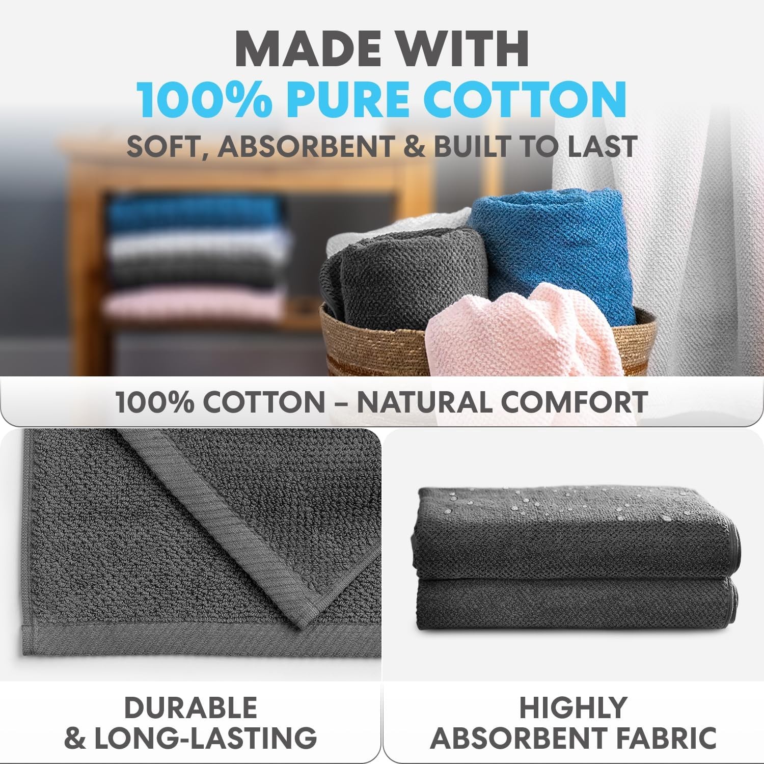 Simpli-Magic 79451 Popcorn Textured Bath Towels Set, 2 Bath Towels, 2 Hand
