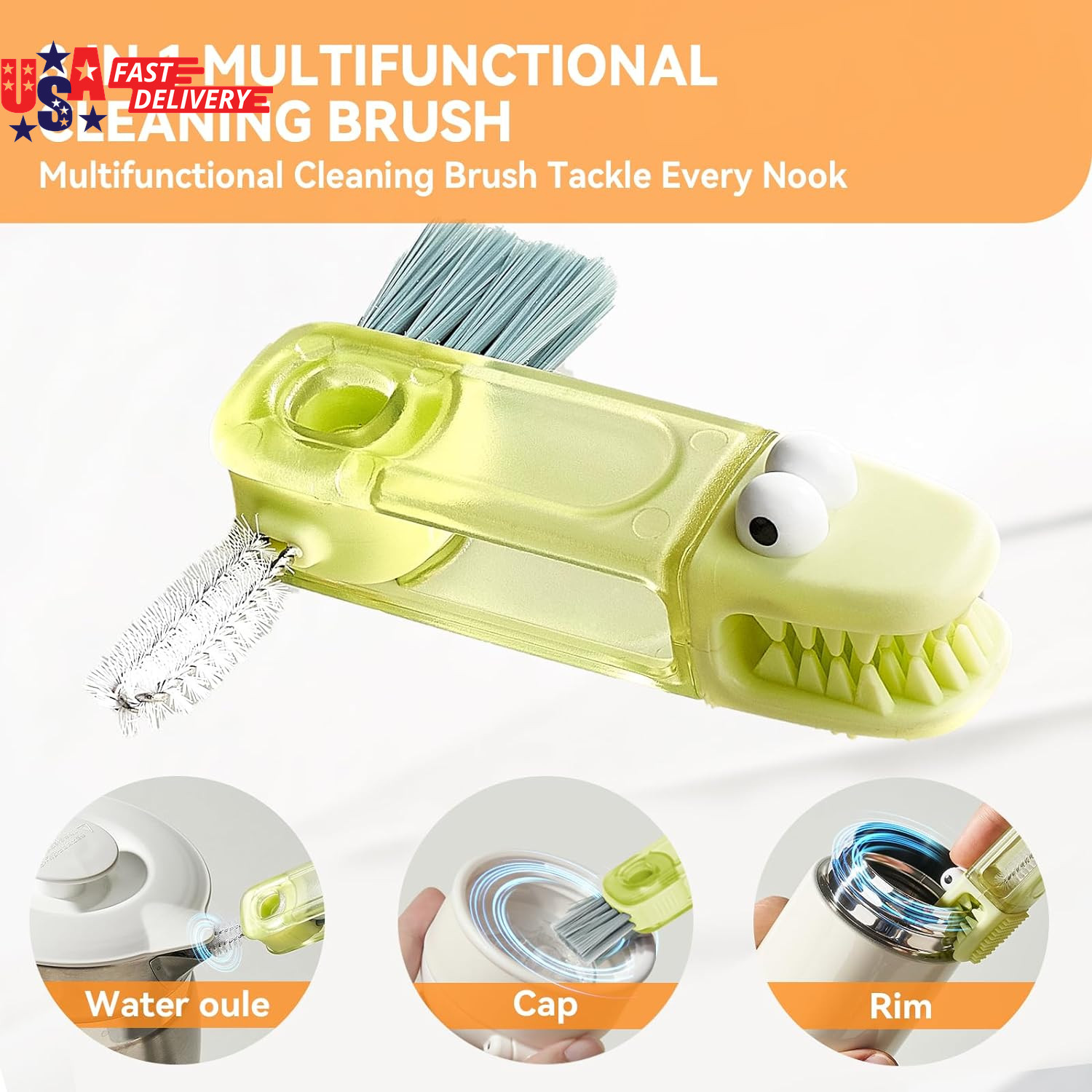 3 in 1 Cup Lid Gap Cleaning Brush Set, Multifunctional Bottle Cleaning Brush, Si