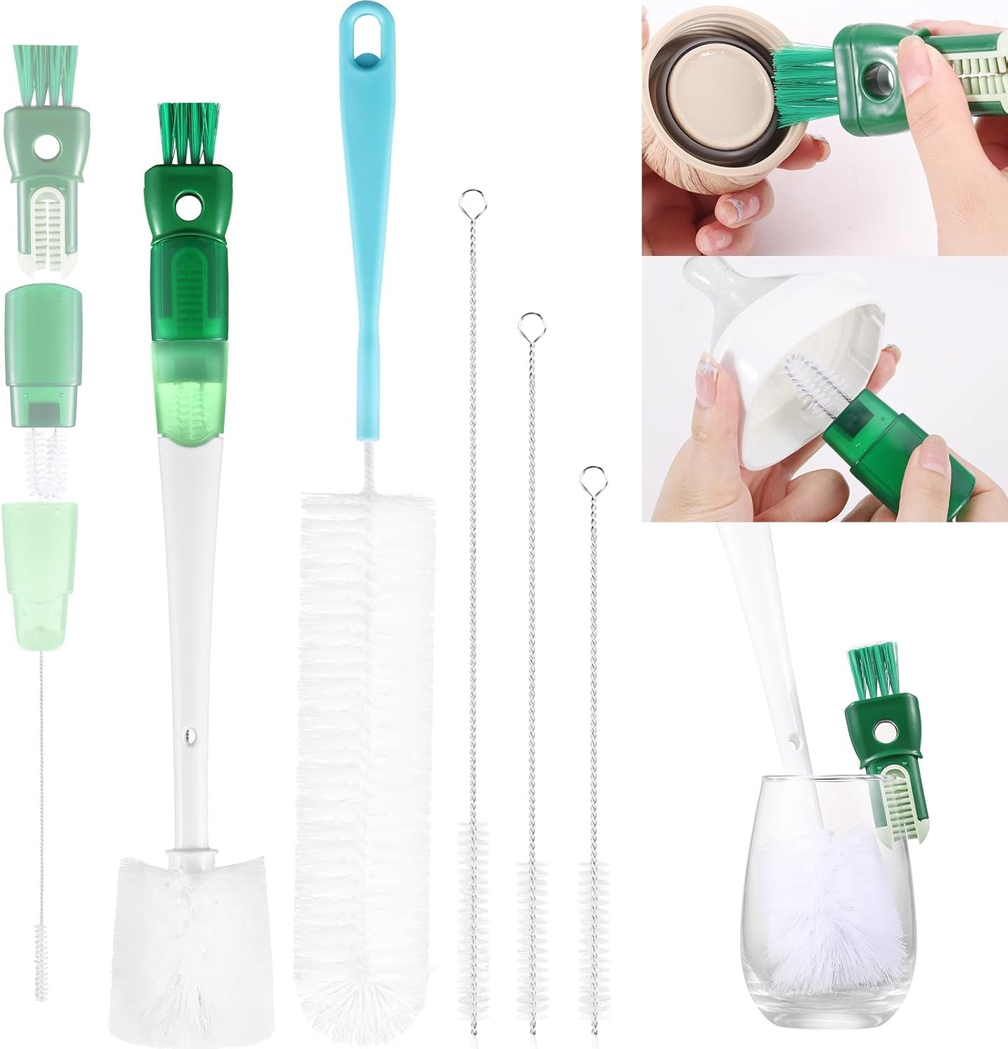 5 Pack Bottle Brush Set, 5-in-1 Water Bottle Cleaner Brush, 15″” Long Handle