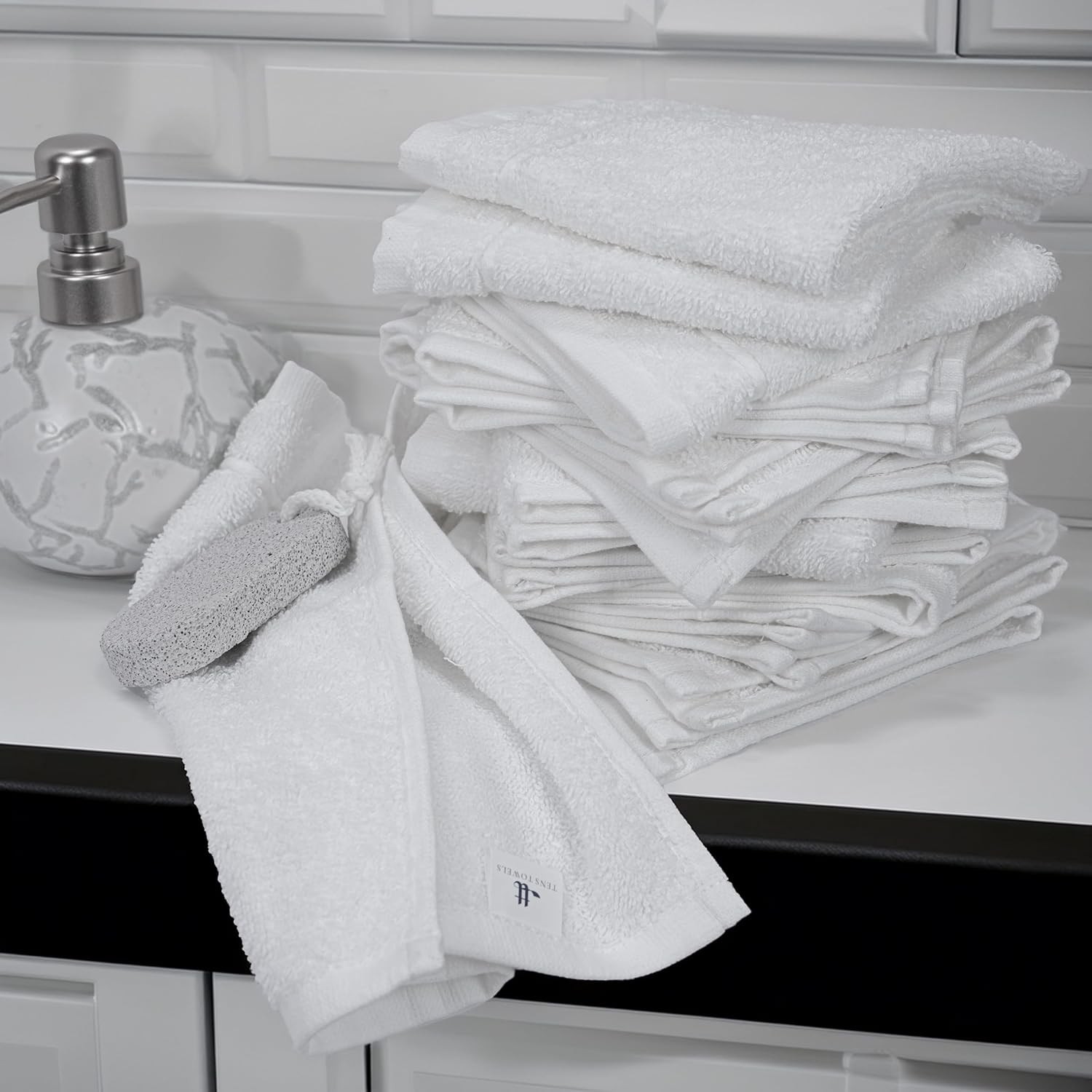Pack of 60 Washcloths, 12 x 12 Inches, Lighter Weight, Quick to Dry, Super Soft