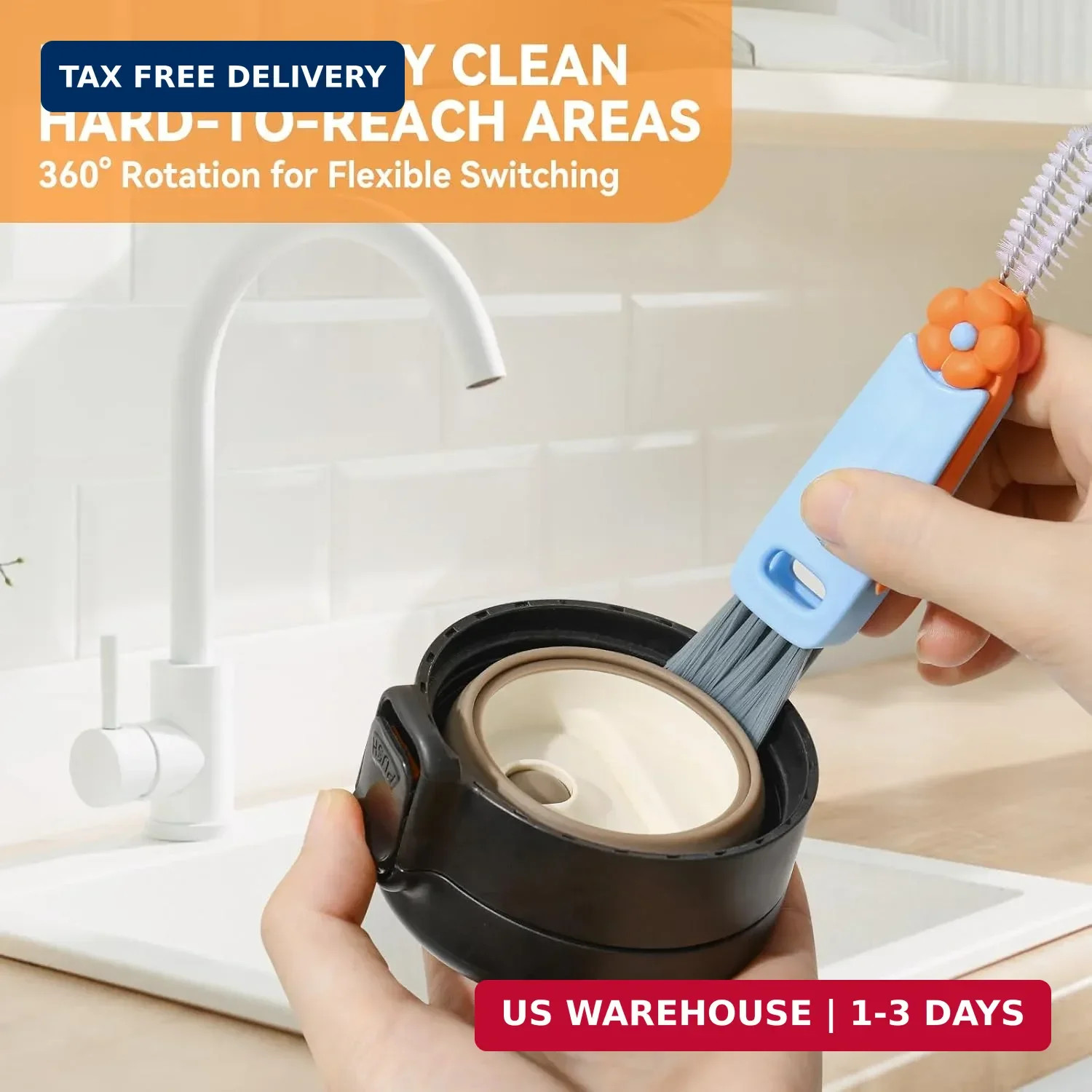 3 in 1 Cup Lid Gap Cleaning Brush Set, Multifunctional Bottle Cleaning Brush, Cu