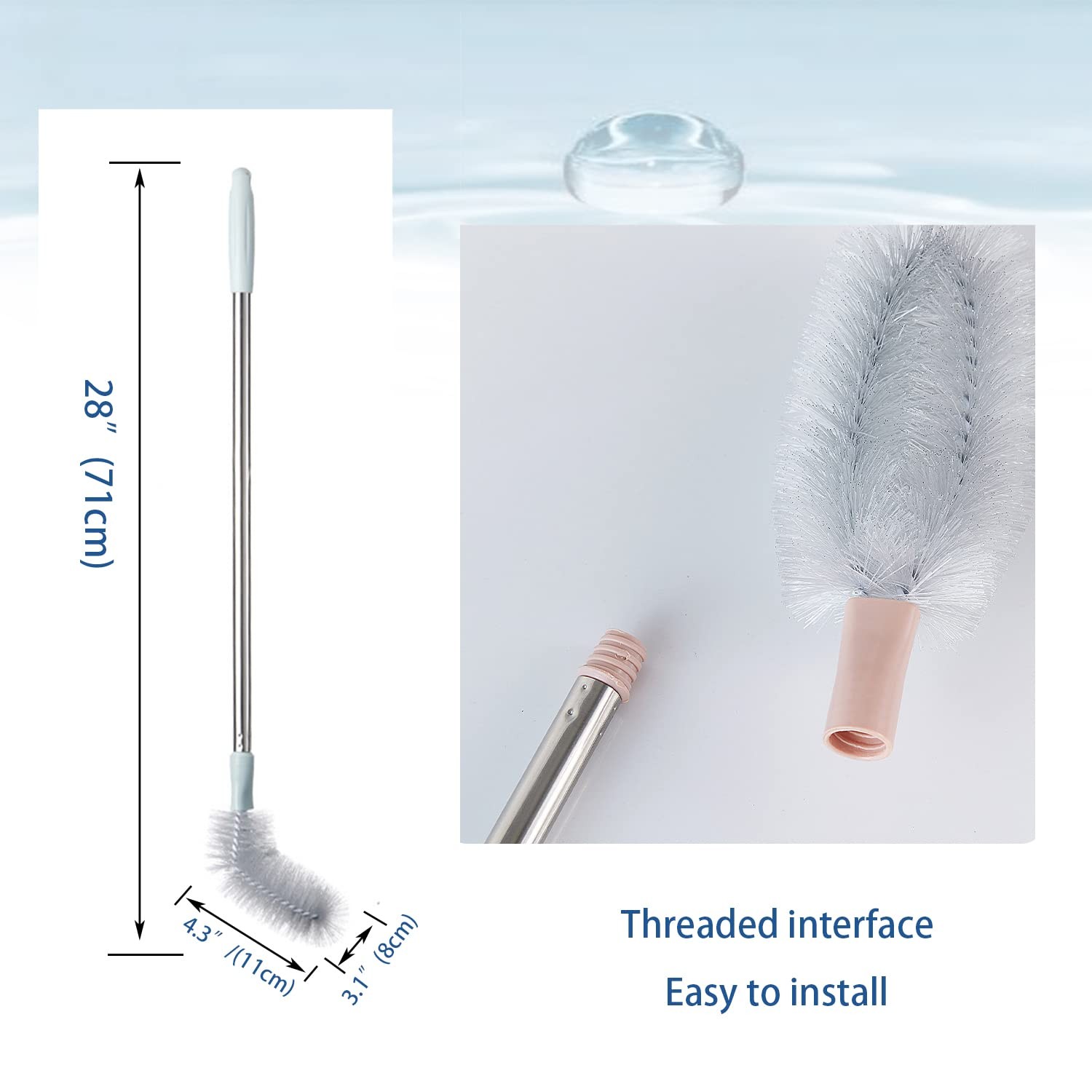 2 Pack 28″ Long Bottle Brush, 3 & 5 Gallon extra long handle, Gray