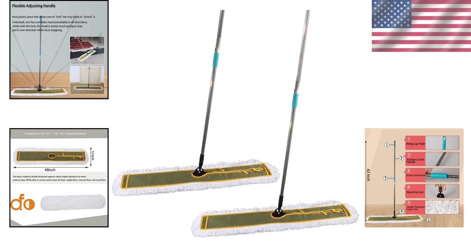 OFO 43-Inch Heavy-Duty Industrial Dust Mop Set for Efficient Commercial Cleaning