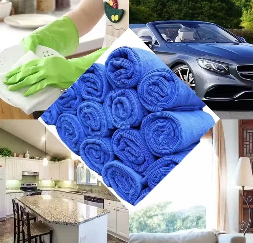 100PCS Microfiber Cleaning Cloths 12″x12″ Blue Towels Car Wash Detailing Lint Fr