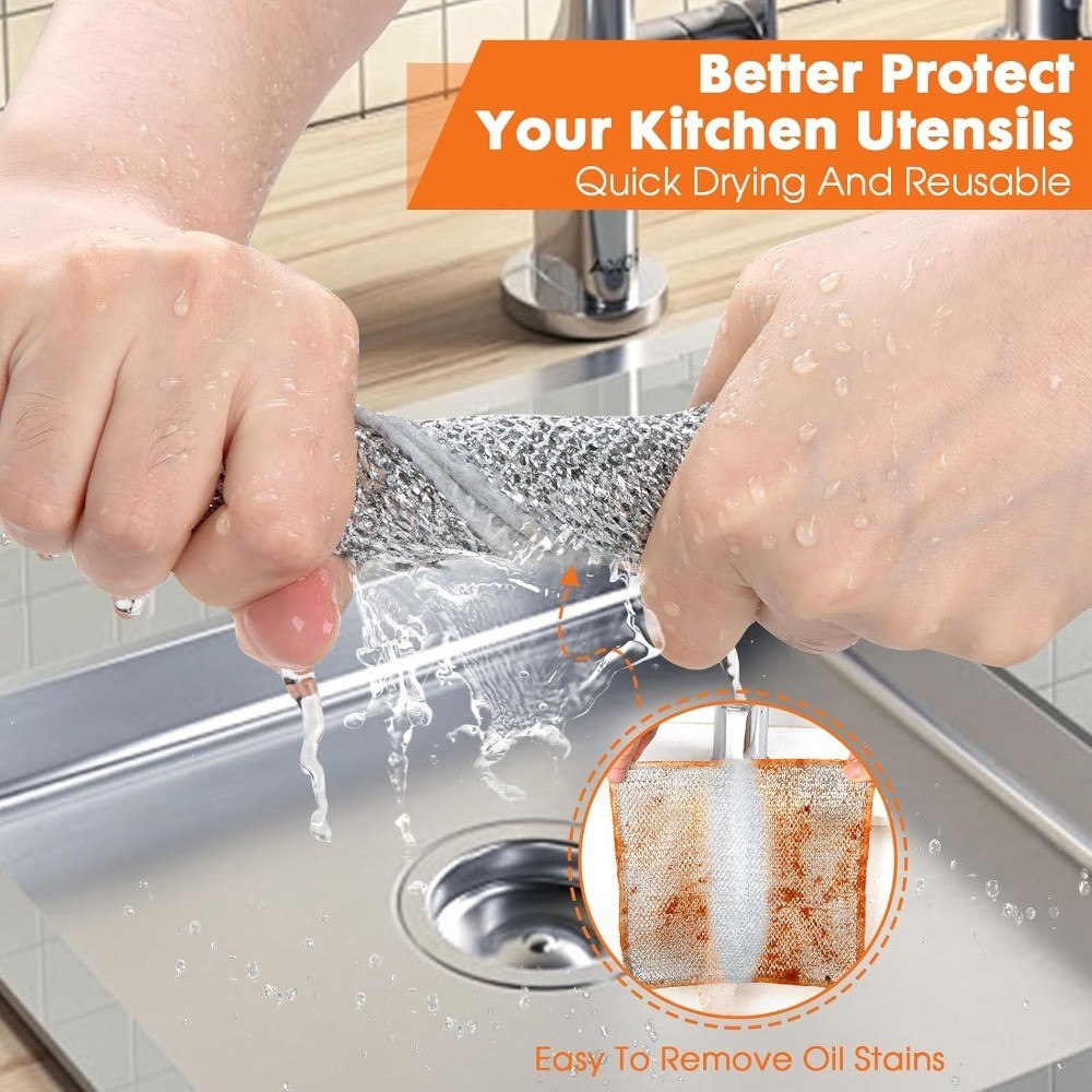 Non Scratch Wire Dishcloth,Double-Layer Wire Dishwashing Rags for Wet and