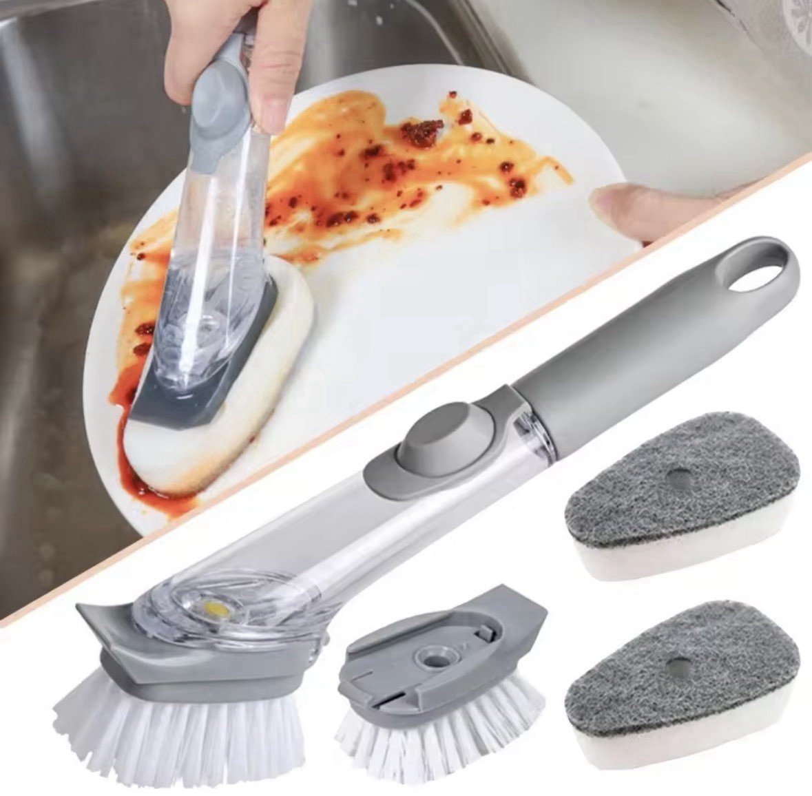 Scrub Brush with Replaceable Head and Easy Grip 4/pieces