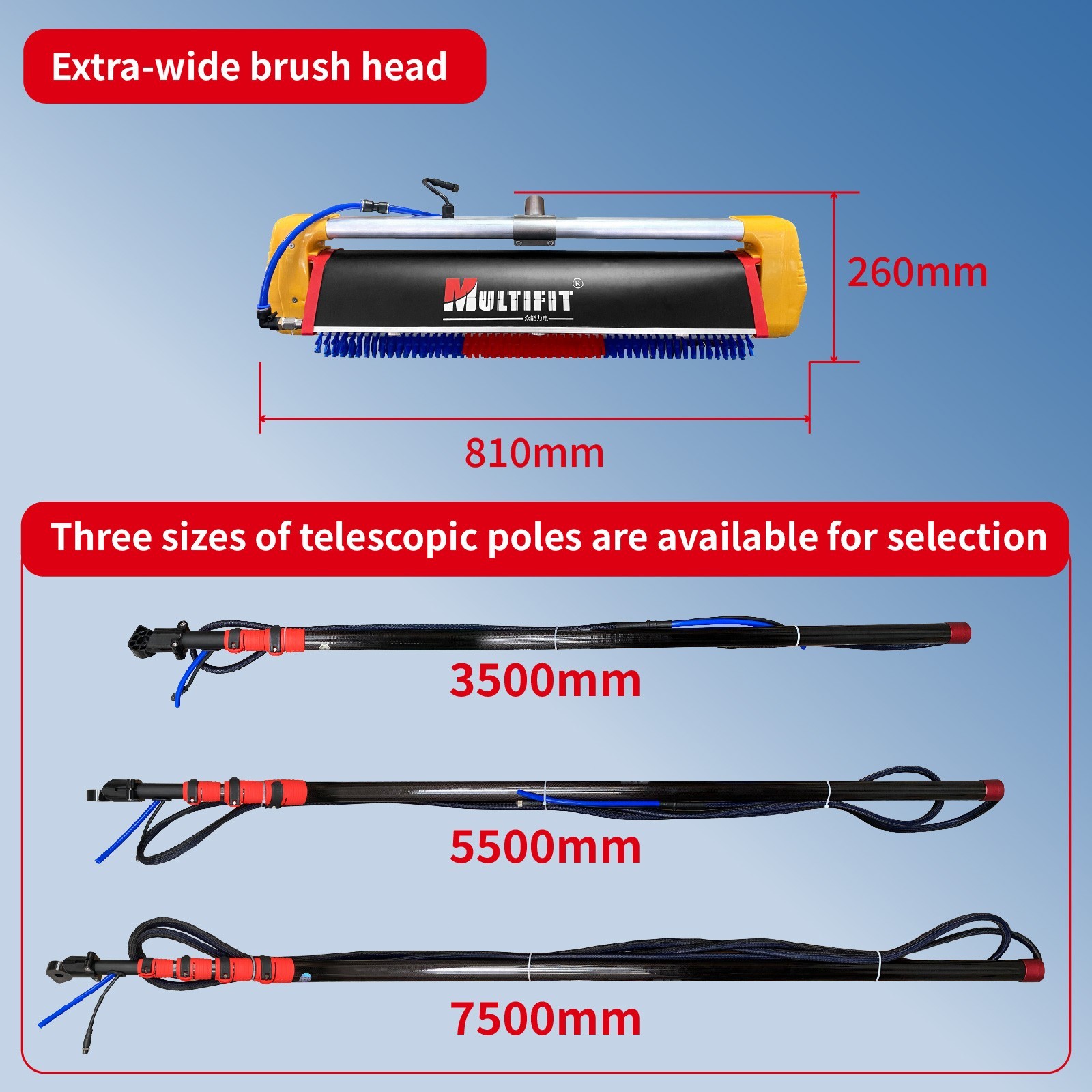 Solar Cleaning Roller Brush-18ft Water Fed Rod 360° forward and reverse rotation