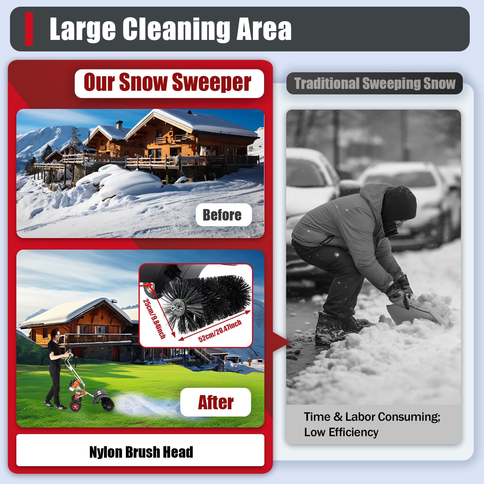 Walk Behind 52cc Power Broom Snow Driveway Sweeper Cleaner Artificial Grass USA~