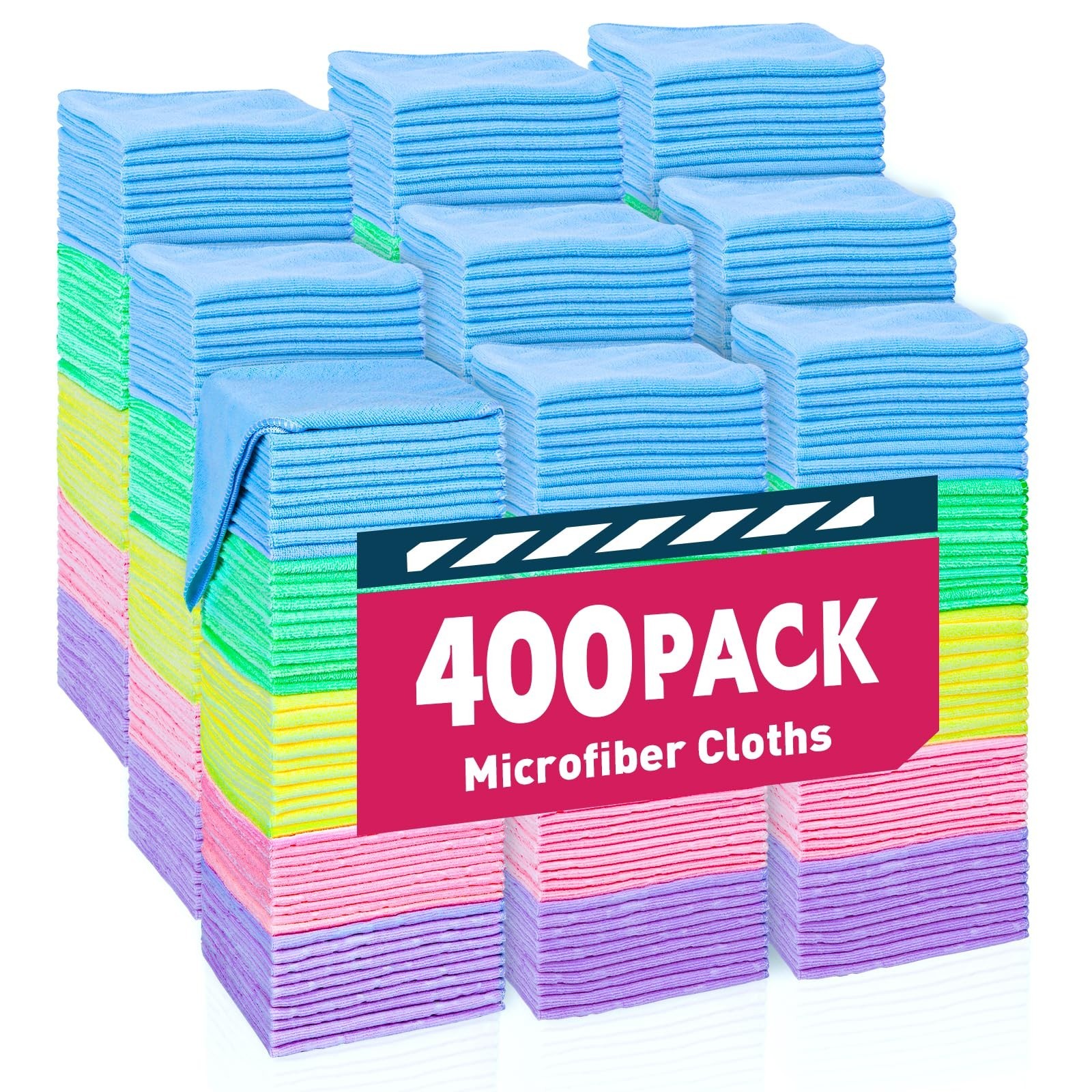 400 Pack Microfiber Cleaning Towels – Assorted Colors, Car Detailing Rags, 11.5x