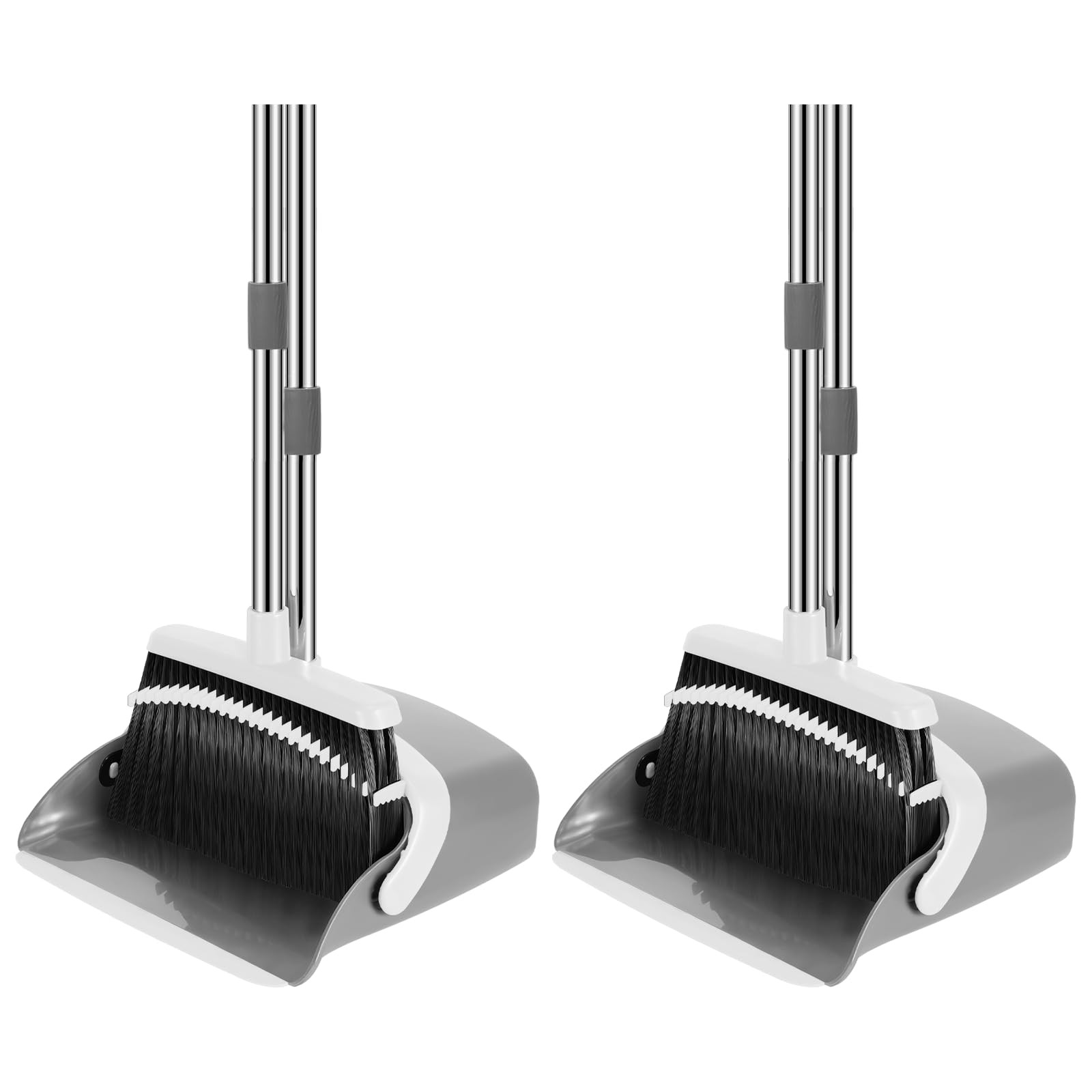 NACENA Broom and Dustpan Set, 52-in Long Adjustable Handle 2 Pack, Grey White