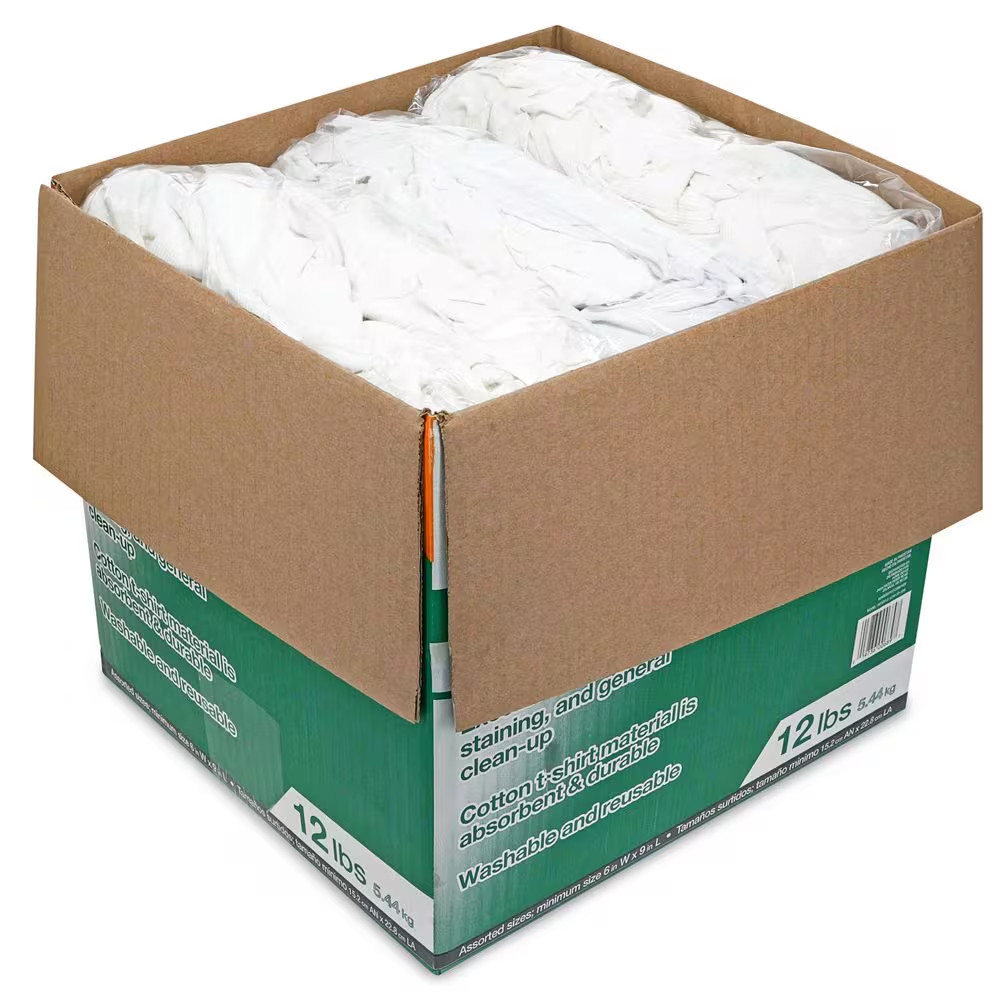 Painters Rags 12 lb Box White Absorbent Low Lint Multi Purpose Cleaning Cloths