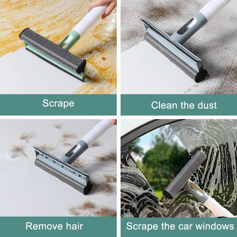 3 in 1 Window Cleaning Brush with Spray Double Sided Glass Squeegee Cleaner Wipe