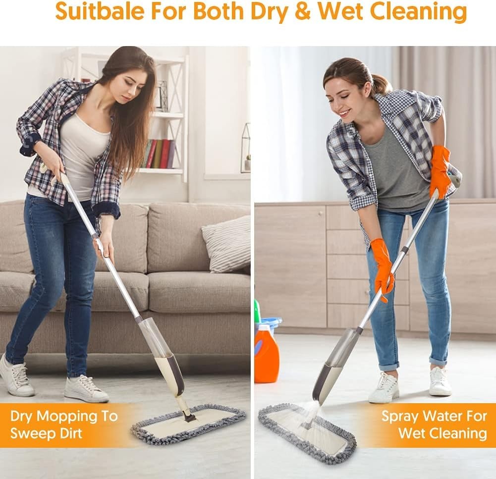 Lightweight 360-Degree Spray Mop with Reusable Microfiber Pads for Easy Cleaning