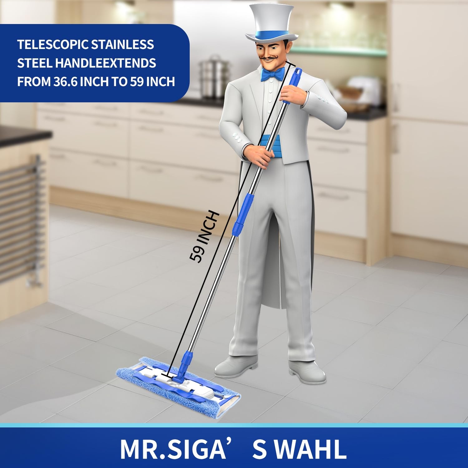 MR.SIGA Microfiber Mop with 3 Reusable Refills for Hardwood & Tile Floors