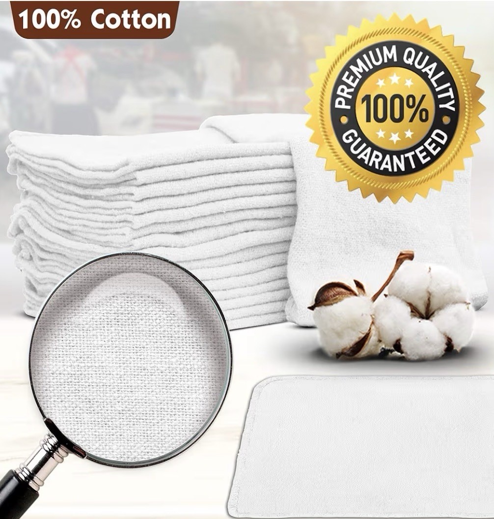 25 Pack White 100% Cotton Shop Rags