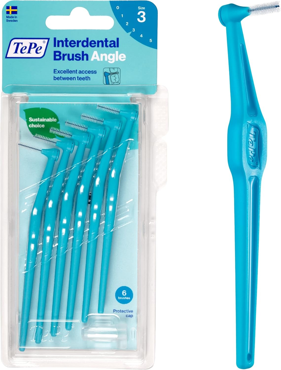 Interdental Brush Angle, Angled Dental Brush for Teeth Cleaning, Pack of 6, 0.6