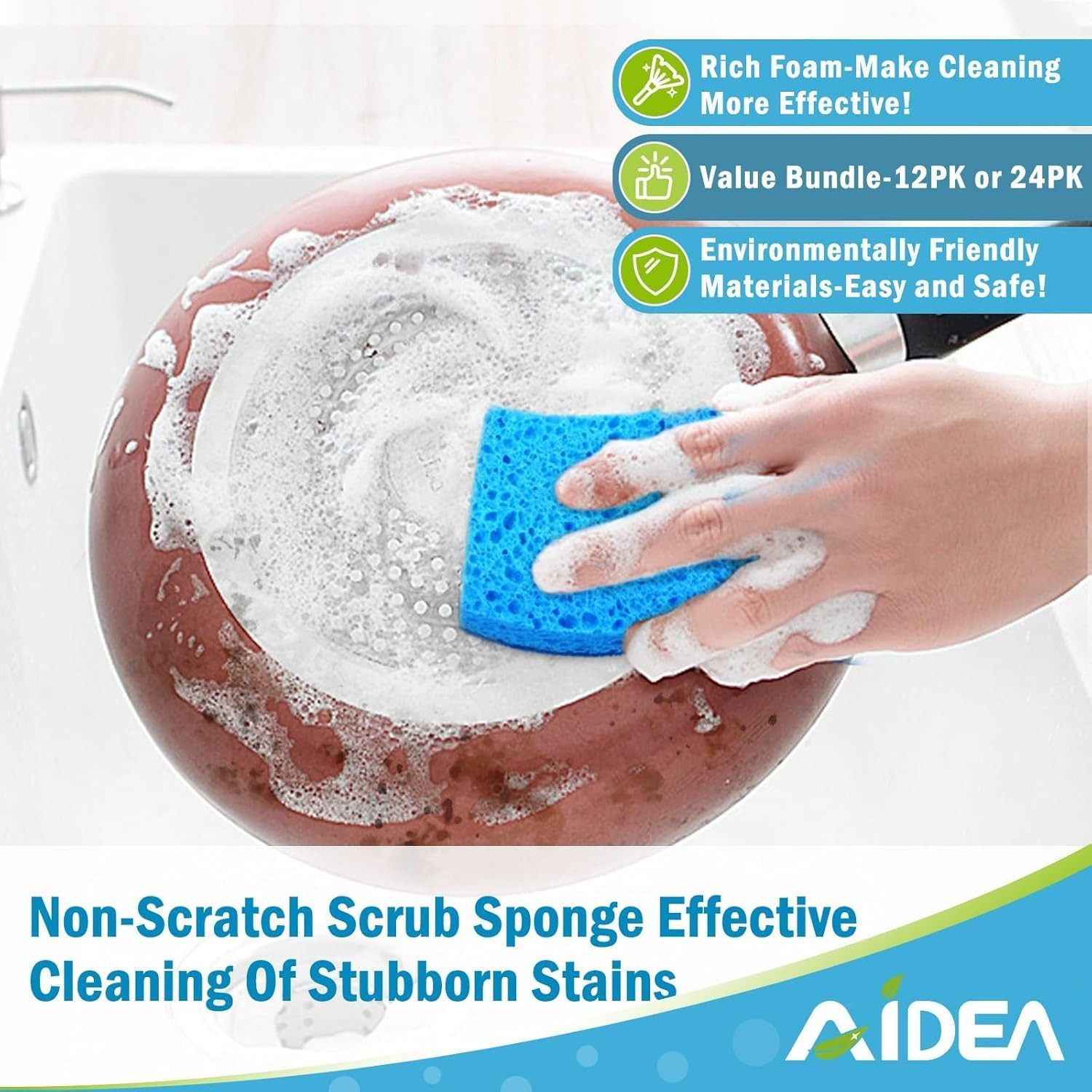 AIDEA-Brite Non-Scratch Scrub Sponge-24Count, Sponges for Dishes, Sponges Kitche