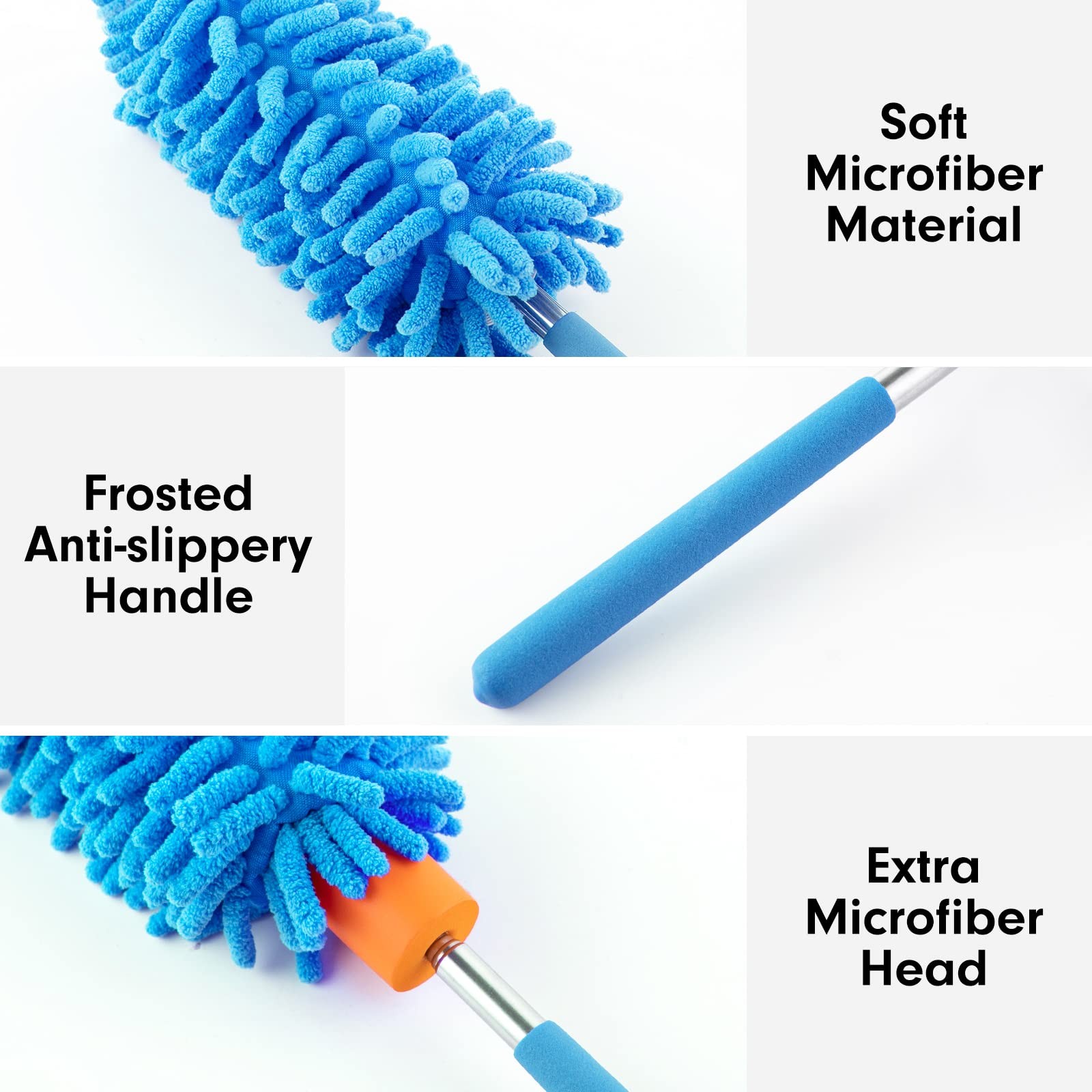 Microfiber Duster for Cleaning, Tukuos Hand Washable 2 Attachments, Blue